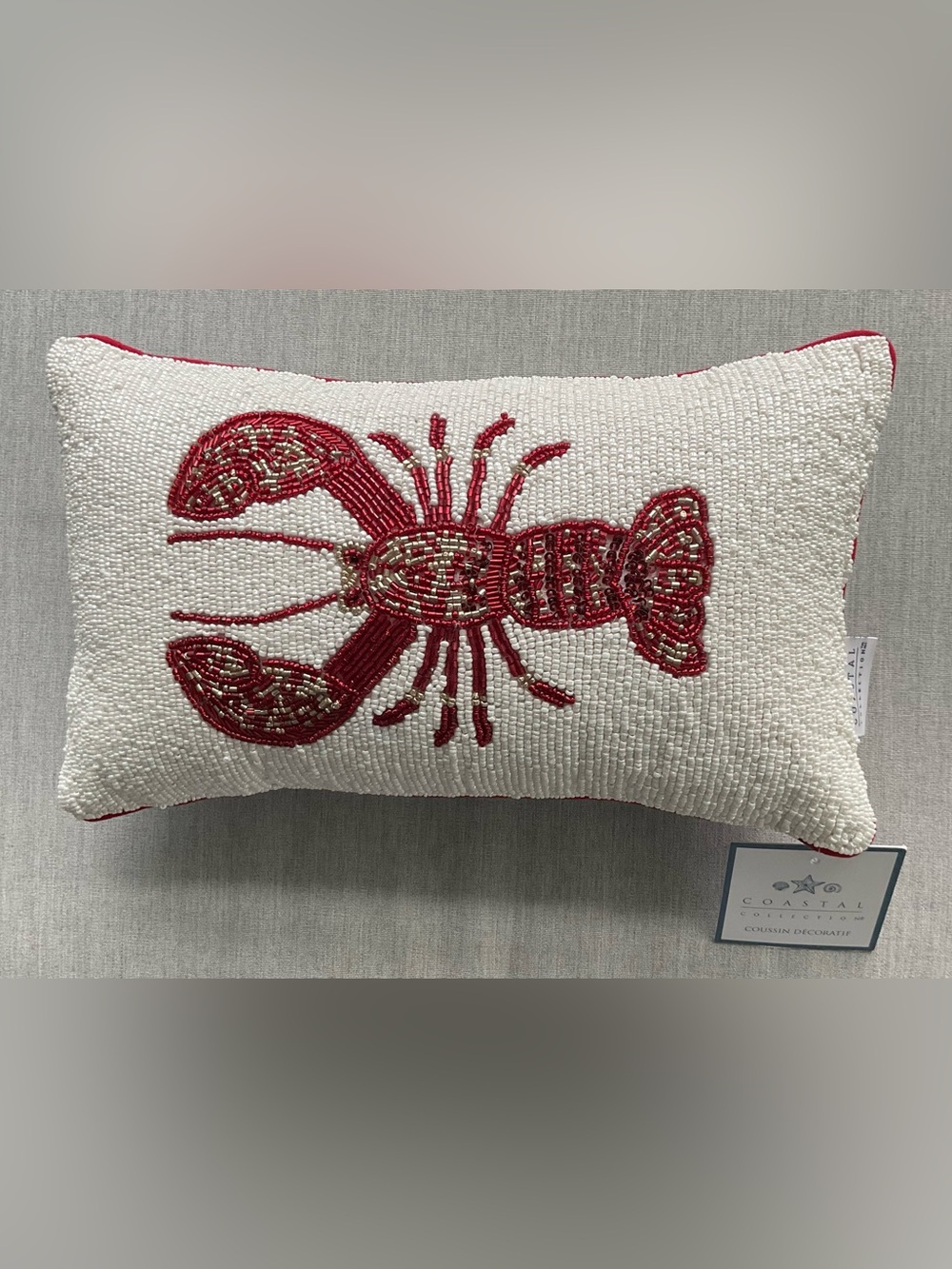 Beaded Lobster Pillow - Red, White, Gold NWT